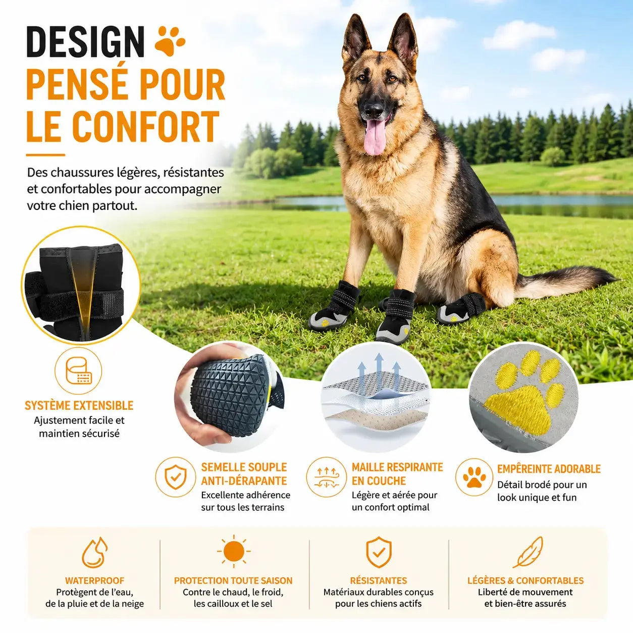 Chaussures Waterproof pour Chien | Anti-dérapantes & Respirantes – Protection pluie, neige et sol chaud Dog Spirit