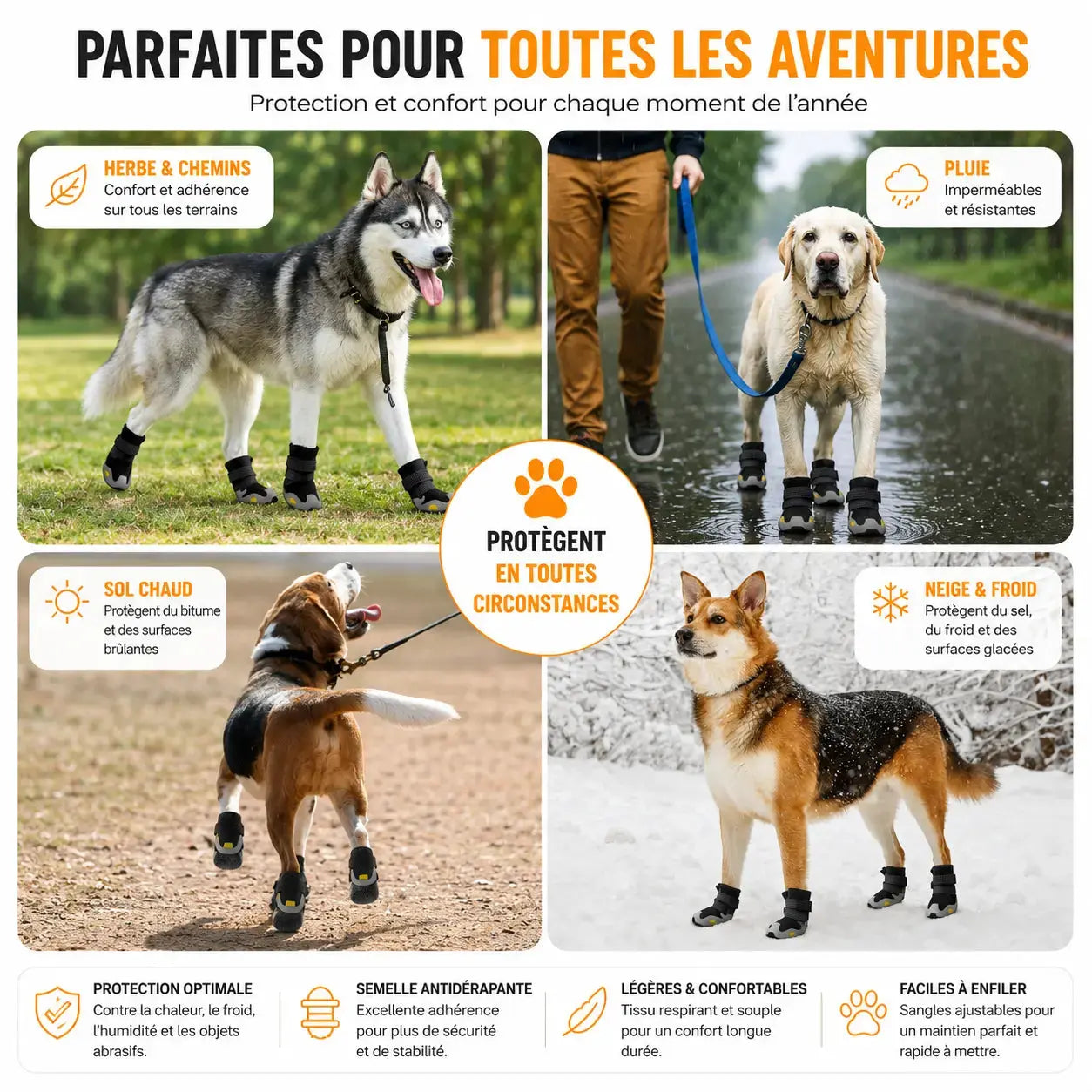 Chaussures Waterproof pour Chien | Anti-dérapantes & Respirantes – Protection pluie, neige et sol chaud Dog Spirit
