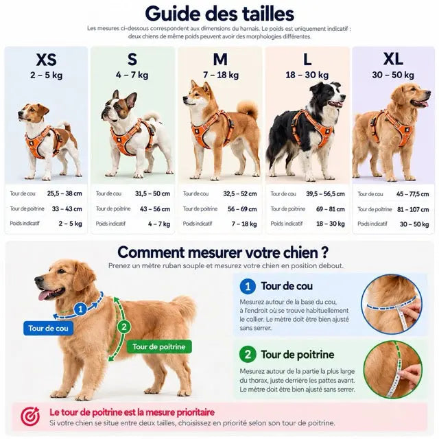 Harnais Chien Anti-Traction en Y Rembourré Respirant — Sangles Réglables, Tailles XS à XL jusqu'à 50 kg | Canicross Randonnée Jogging Promenade