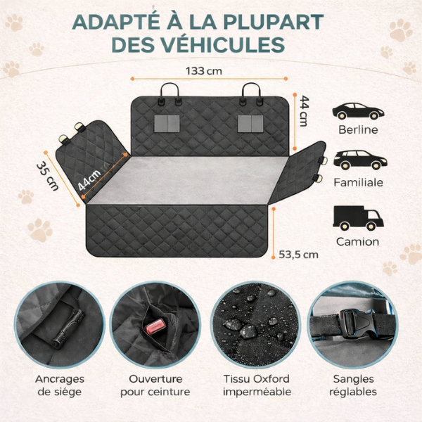 Housse Siège Voiture Chien Imperméable – Hamac Auto Anti-Rayures & Anti-Poils Universel Dog Spirit