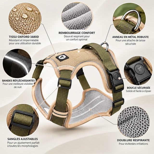 Harnais Anti-Traction pour Chien – Réfléchissant, Réglable, Imperméable et Résistant