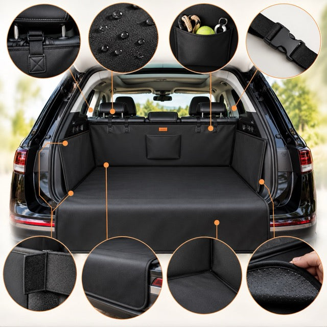 Housse Coffre Voiture Chien universelle Imperméable Anti-Poils Anti-Griffes — Bavette Pare-Chocs, Poche Rangement, 165x104 cm | Berline SUV Break