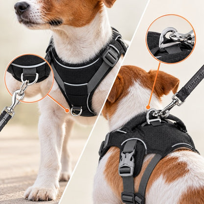 Harnais Chien Anti-Traction Rembourré Réfléchissant — Double Attache Avant Arrière, Poignée Renforcée | Canicross Jogging Randonnée Petits Moyens Chiens